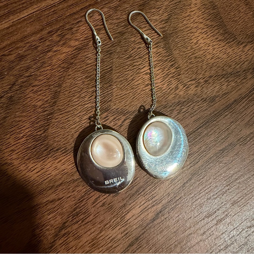 Breil Silver-Tone Drop Earrings with Mother-of-Pearl Inlay
